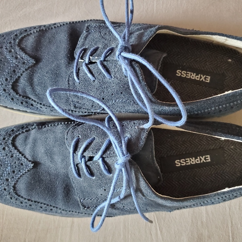 Express Blue Suede Wingtips